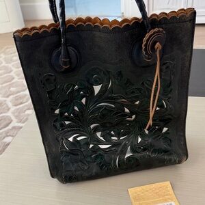 Patricia Nash Black and Brown Cut-Out Tote